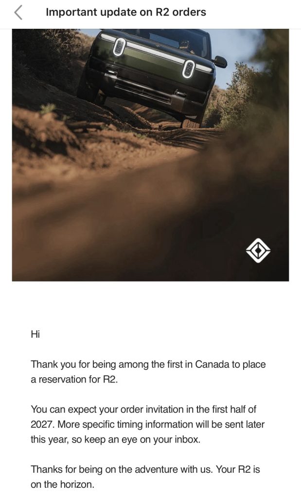rivian order update canada