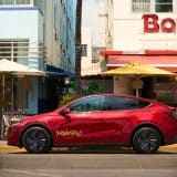 Red Model Y Robotaxi in Miami