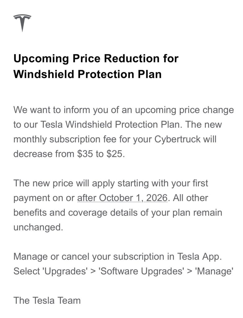 cybertruck windshield plan price reduction