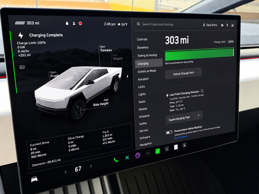 tesla cybertruck charging screen