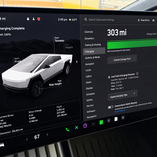 tesla cybertruck charging screen