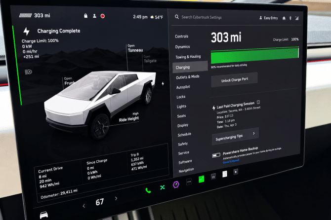 tesla cybertruck charging screen