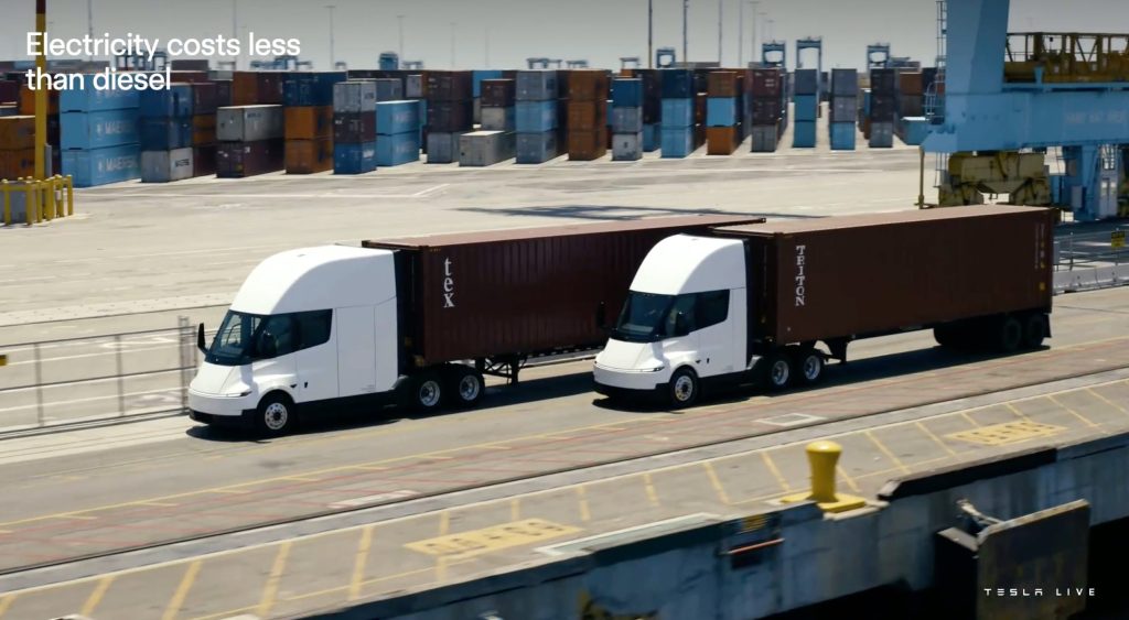 tesla semi electricity costs less diesel