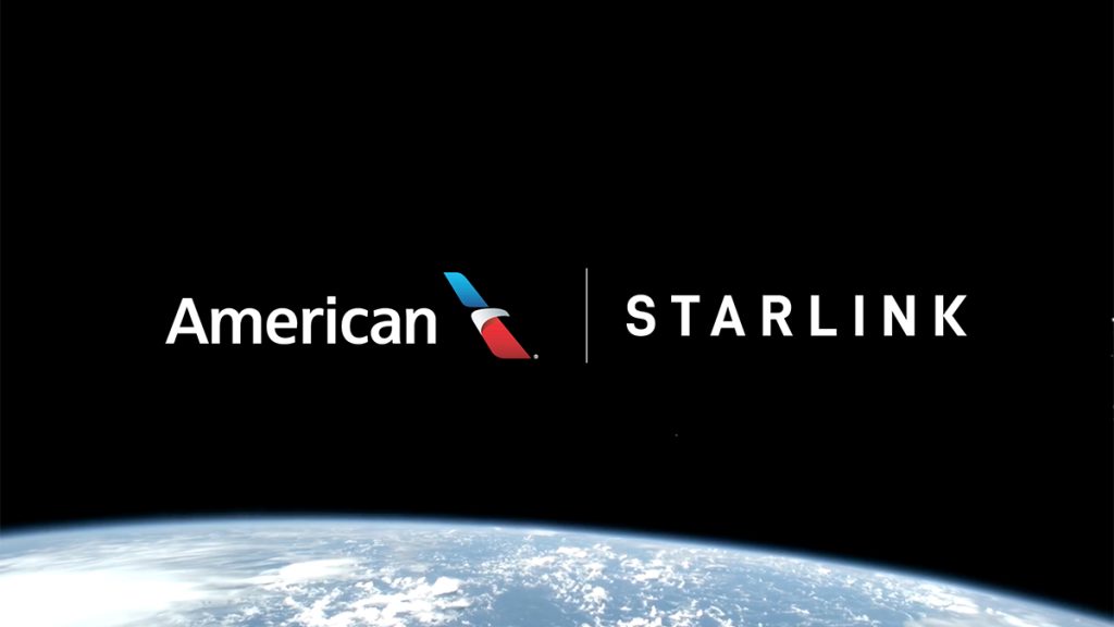 American Airlines and Starlink logos over Earth