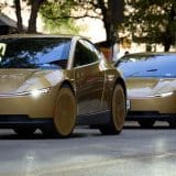 Gold Tesla Cybercabs lined up at the Austin Robotaxi launch