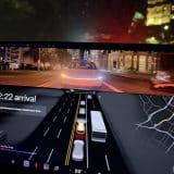 Tesla Cybercab screen showing the rear camera view during a Robotaxi ride in Austin