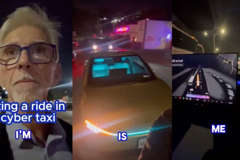 collage of damon hill testing the tesla cybercab