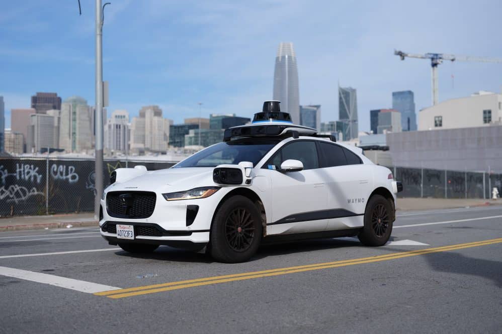 A Waymo Jaguar I-Pace robotaxi, as Waymo seeks approval to operate driverless rides in Alberta