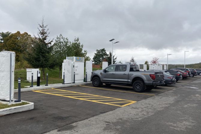 Tesla Supercharger in Kingston, Ontario with new payment terminal