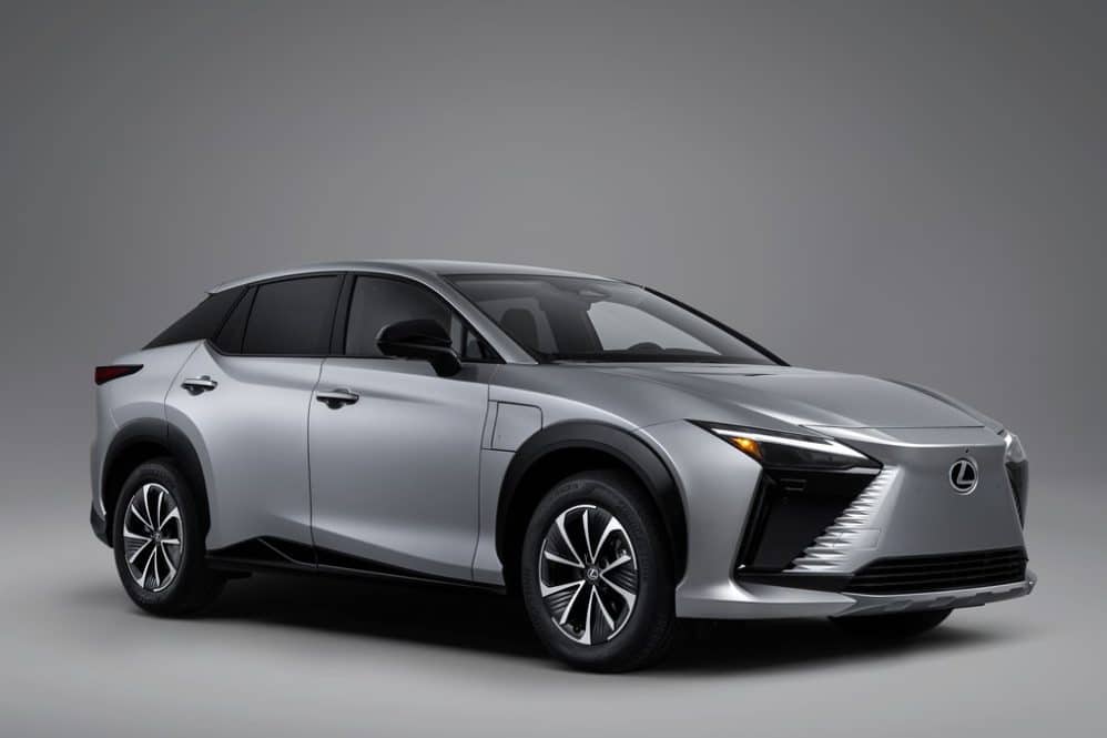 Silver 2027 Lexus RZ 350e in a studio