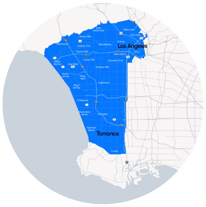 map of waymo's LA service area