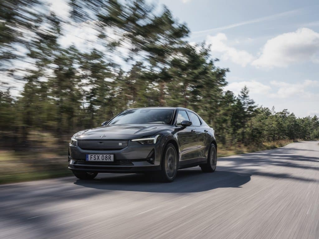 Polestar 2 electric sedan driving on a road