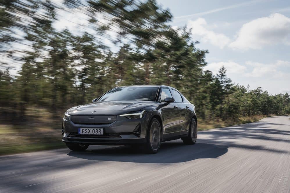 Polestar 2 electric sedan driving on a road