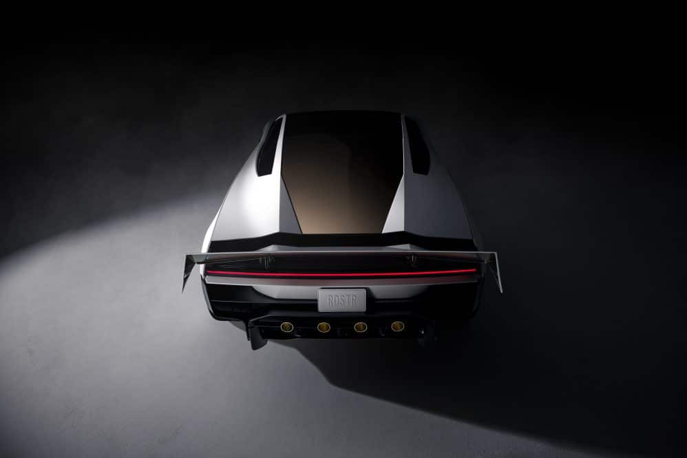 Rear three-quarter view of the new Tesla Roadster showing its cold-gas thruster nozzles