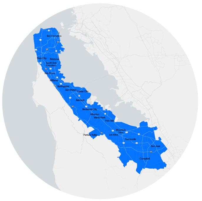 map of waymo's san francisco bay area service area