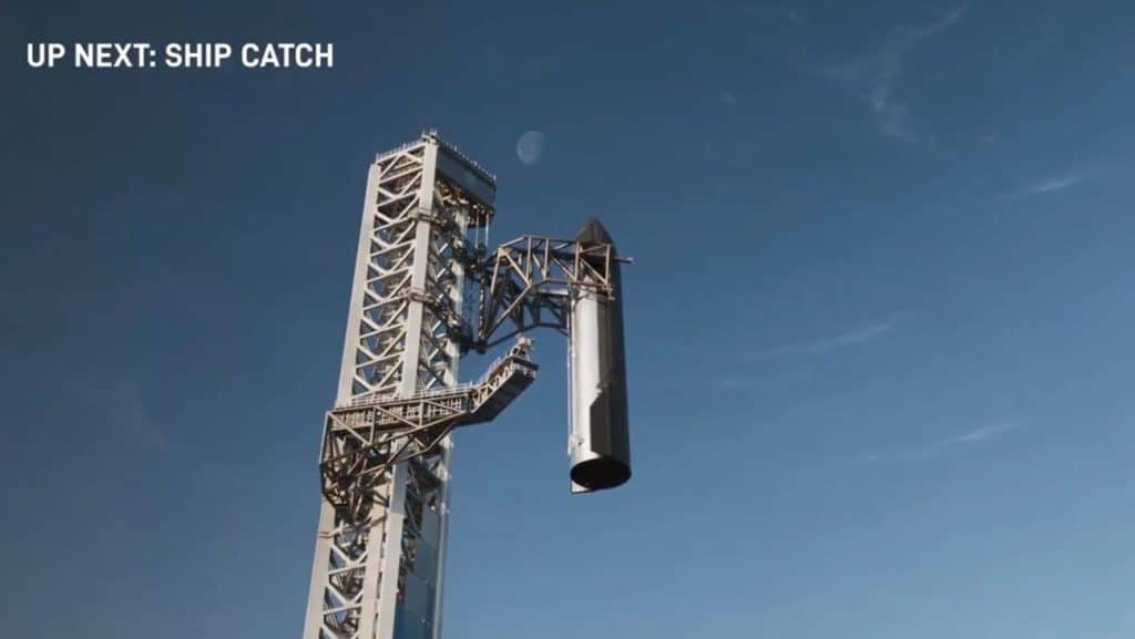 render of spacex attempting catch of starship