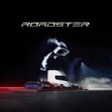 tesla roadster flying over the lineup of vehicles