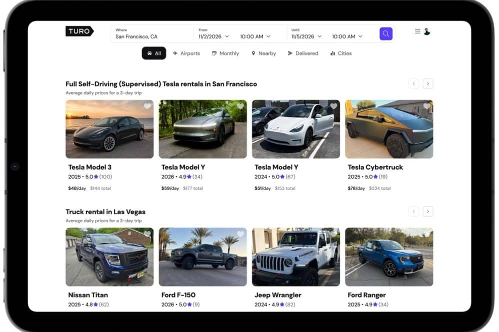 turo listing of tesla's with fsd