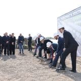 Officials in hard hats break ground at Battery Park Tvarditsa in Bulgaria's Sliven region